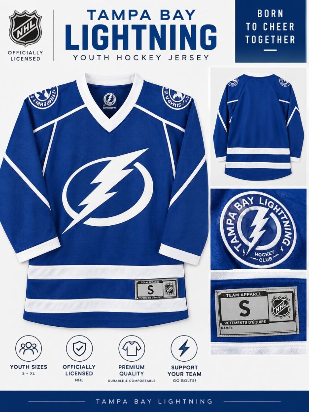 Tampa Bay Lightning NHL Youth Hockey Jersey Blue NWT S-XL